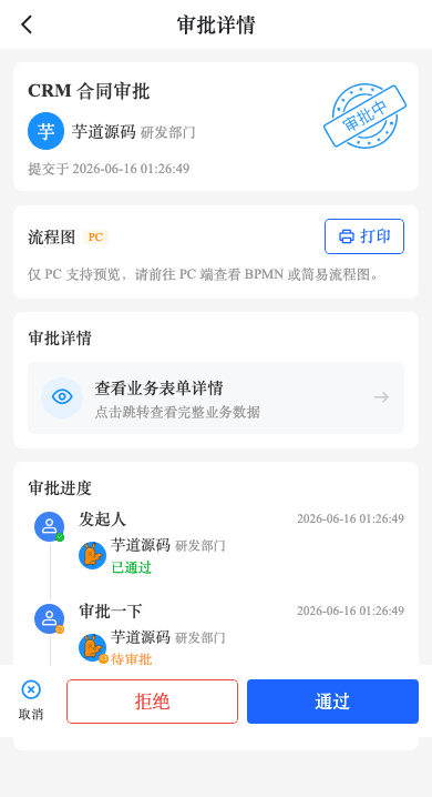 审批详情 - CRM 合同「查看业务表单详情」入口